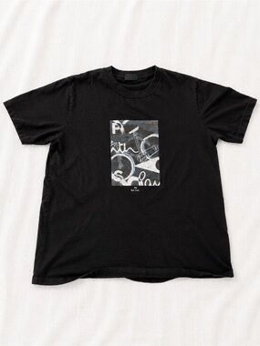 Paul Smith Black Graphic Crewneck Tee with Bicycle Print